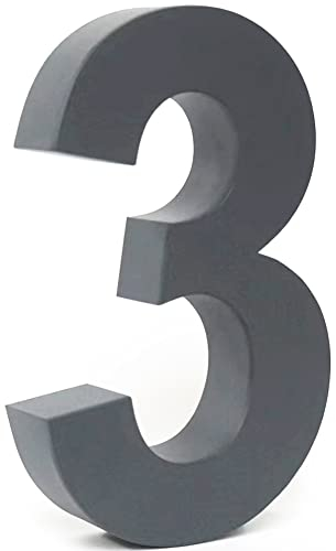 CAVATINY 3D Hausnummer in Anthrazit RAL7016 aus Edelstahl - Schriftart Arial - Pulverbeschichtung in Feinstruktur Anthrazitgrau matt - inkl. Montagematerial - Höhe 20cm Tiefe 3,5 cm - Ziffer 3