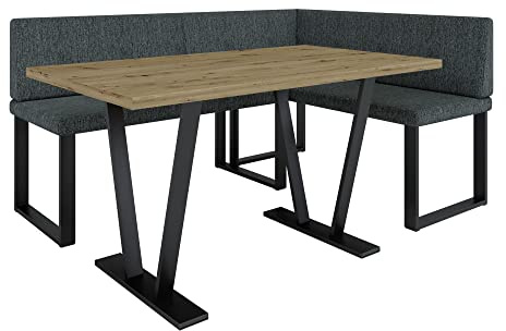 Eckbank Akiko Metal mit Tisch - Eckbankgruppe für Ihrem Esszimmer, Küche modern, Sitzecke, Essecke. Perfekt für Küche, Büro und Rezeption. Solide und Starke Verarbeitung. (INARI 96, 196x142 rechts)