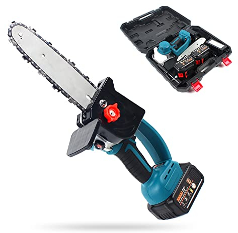 Elektro Kettensäge,8 Zoll 1200W Elektro Akku-Kettensäge Motorsäge Sägeblatt Einhandsäge mit 2 Akku leise und leicht