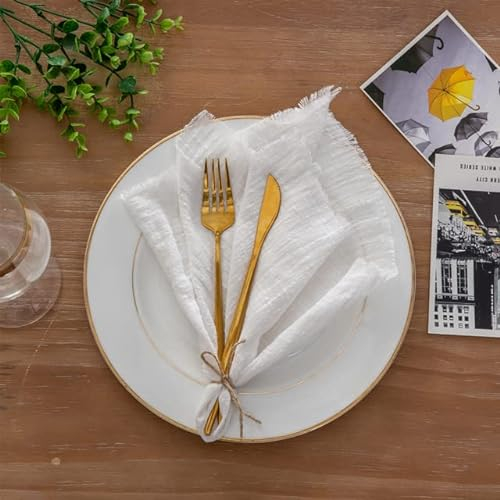 YOGAY 50 Stück rustikale Leinenservietten 43 x 43 cm Baumwollgaze-Servietten für Partys, Hochzeiten, Dekorationen, Tischdecken, Dekorationen, Esstische