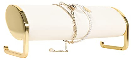 GemeShou Beige Velvet Bracelet storage organizer, long bar watch display stand for selling, woman wristlet holder gold jewelry shelf