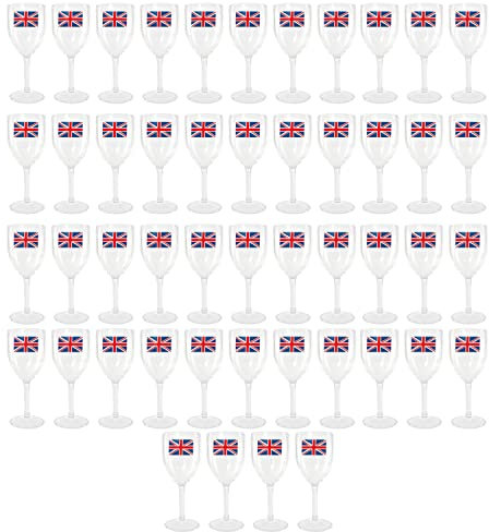 I LOVE FANCY DRESS Bicchieri da vino con bandiera Union Jack, confezione da 48, bicchieri da vino in plastica con bandiera Union Jack, bicchieri da vino per feste di King's Coronation Street