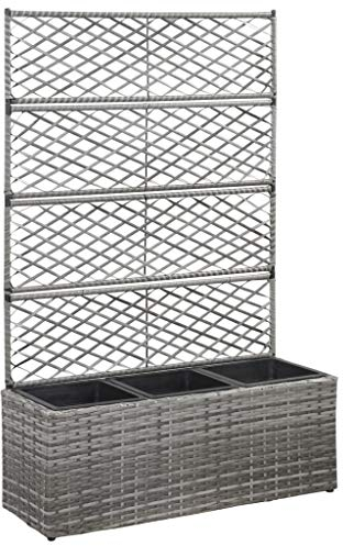 puraday Jardinière de Jardin en Treillis avec 3 Pots Amovibles 83x30x130cm Résine Tressée Gris Treillis d'extérieur Offre Excellent Support pour Plantes Grimpantes Roses Fleurs Lit Surélevé Patio
