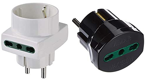 Vimar RI.00325B Adattatore multiplo SICURY 250 V, spina 16A combinata standard DE e FR & RI.00301N Adattatore elettrico tedesco/francese con protezione SICURY