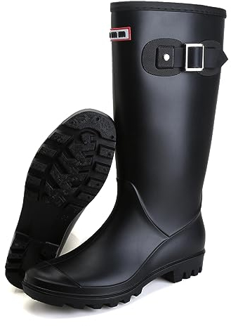 Jesindr Damen Halbhoch Gummistiefel, Mode Protective Gummischuhe, Bequem Rutschfesten Atmungsaktiv Damen Gummistiefel, Schwarz, 38 EU