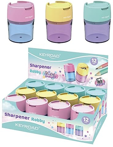 KEYROAD Ergonomischer Doppel-Anspitzer Pastell / 12 Stück/Klingen aus Stahl/von Bleistiften und Buntstiften/Für Kindergarten Vorschule und Schule/Sharpener Spitzer