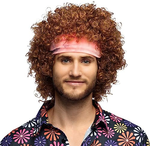 Boland 85715 - Perücke Hippie-Groove mit Stirnband, kurze Kunsthaare mit Locken, Zubehör für Faschingskostüme, Karneval, Mottoparty