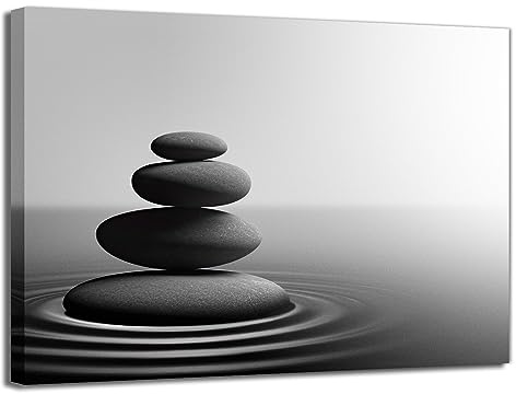 Zen Stone Wall Art Black and White Yoga Spa Relaxing Meditation Canvas Print Artwork Stones in Water Picture for Bathroom Living Room Bedroom Wall Decorations-12X18