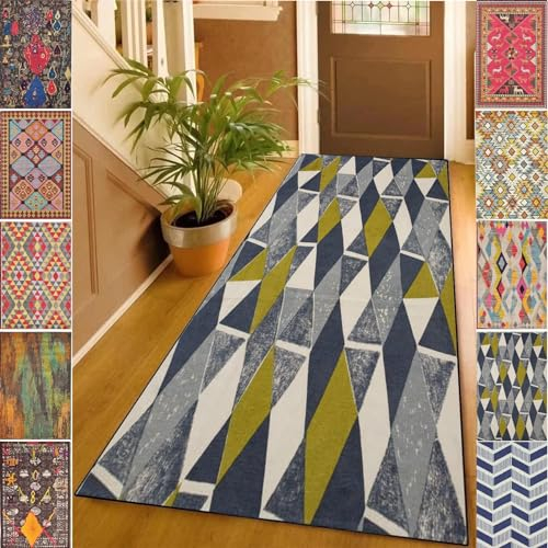 YANHONG Wohnteppich oder Läufer Teppich-Läufer 90 x 360 cm Wetterfest rutschfest Waschbar Läufer Schmutzfangmatte mit rutschfestem Gelrücken für Esszimmer, Küche, läufer Flur, Blau B