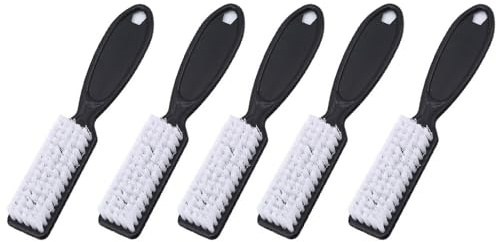 5 Pcs Nail Art Dust Clean Brush, Plastic Long Handle Fingernail Cleaning Scrubbing Brushes, Nail Cleaning Brushes for Home & Salon Use (Black)