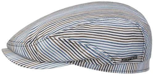 Stetson Lindaco Driver Flatcap Weiß-Blaue Mütze Elegante Schirmmütze Gestreiftes Design Leinen-Seide-Mix Damen Herren Frühjahr Sommer