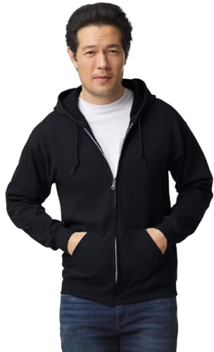 TICTEX Unisex sweatjacka med huva från Gildan | tung Blend fleecejacka för män och kvinnor | sweatjacka med huva och dragkedja | lätt sommarjacka i många färger | storlek upp till 5XL, svart, L