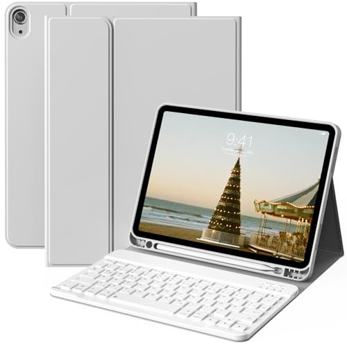 ZOYU Hülle mit Tastatur für iPad Air 11 Zoll M4/M3/M2 (2026/2025/2024), iPad Air 5/4 Generation (2022/2020) 10,9 Zoll, Abnehmbare kabellose Tastaturabdeckung mit Stifthalter, Auto Sleep/Wake, Grau