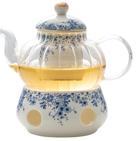 Teeservice aus Keramik, Retro-Stil, britische Kerze, Heizblume, Teekanne, kleine blaue Blume (Einzeltopf + Boden)