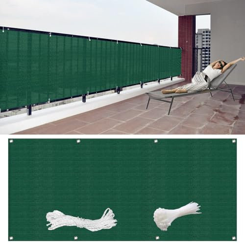 GAIFNAG Balkon Sichtschutz Balkonabdeckung 95 x 900 cm Balkonsichtschutz mit Ösen, Balkonverkleidung Balkonbespannung HDPE Gewebe, Uv-Schutz, Wetterfest für Balkon Terrasse Garten, Dunkelgrün
