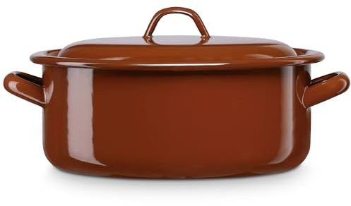 briebe Cacerola Inducción 40 cm, Cazuela 21 L Grande con Tapa Acero Esmaltado Vitrificado, Apta Vitrocerámica, Fuego, Gas, Horno, Terra Vintage Marrón Teja