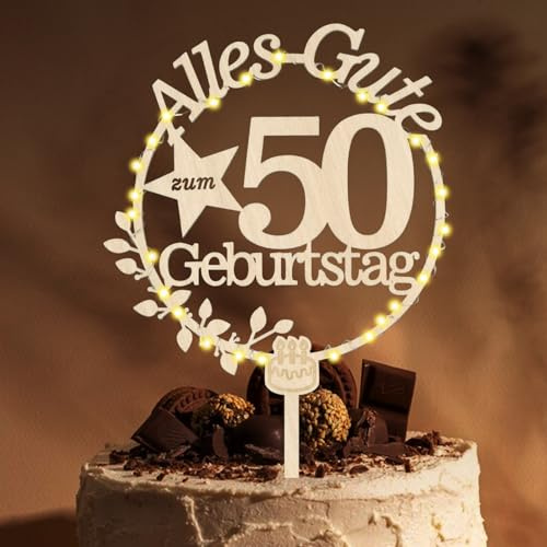 Giftota Cake Topper 50. Geburtstag Deko Männer Frauen mit LED Lichterkette | Tortendeko 50. Geburtstag, Kuchen Deko für 50 Jahre Frauen Männer