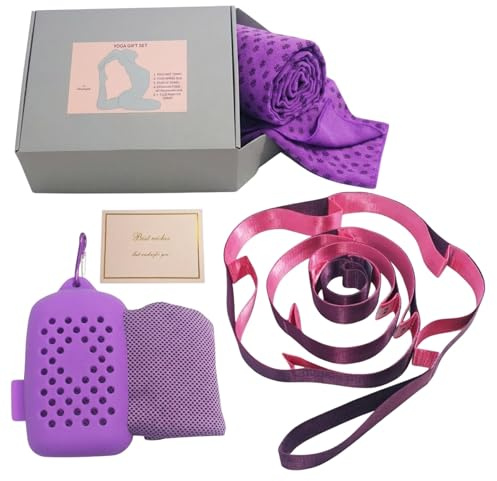 Geotopia Complete Yoga Gift Set - Cooling Towel, Yoga Mat Towel, Stretching Strap, and Complimentary Best Wishes Card