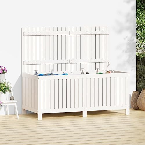 prissent Gartentruhe Weiß 147x68x64 cm Gartentruhe Sitzbank Storage Boxes Sitzbank Outdoor Gartenbox Holz Auflagenbox Holz Sitztruhe Gartenbox Groß Gartentruhe Holz Massivholz Kiefer