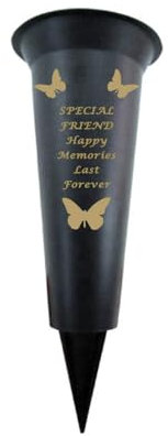 Memorial Grave Vases Ornaments Plastic Flower Holders - Butterfly Spike Grave Flower Vase Holders with Funeral Verses for Your Loved Ones - Black (Friend)