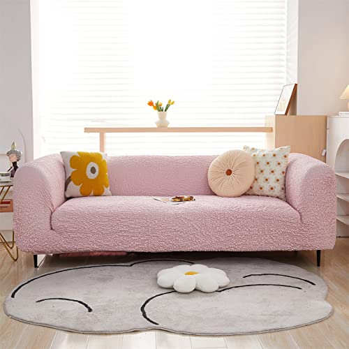 Superweicher Sofabezug aus Mikrofaser, waschbar, Schonbezug für 3-Sitzer, Stretch-Passform, Möbelschutz, moderner Zweisitzer-Bezug in Rosa, erhältlich für 1/2/3/4-Sitzer-Sofa