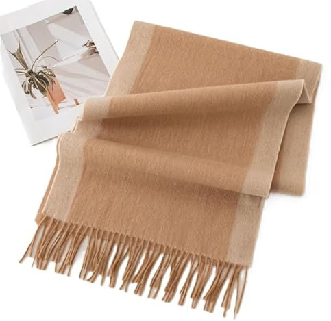 Keninll Schal für Damen, Kaschmir-Schal, Fransen, doppelseitig, bunt, elegant, Winter, modisch, weich, warm und bequem, 100 % Wolle, camel, 125Inch