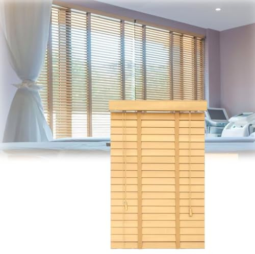 generisch Holzjalousie für Fenster Horizontale Jalousien Verdunkelungs Venezianische Jalousie Innen-/außenmontage 40x100cm 65x220cm 90x130cm Echtholz Jalousetten 50mm Lamellen(90x100cm)