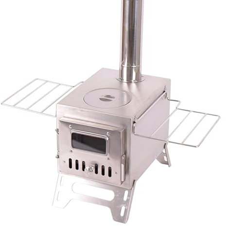 Portable Folding Camping Wood Stove with Chimney Pipes - Small Wood Burning Stove for Outdoor Cooking Hiking - Iron Portable Wood Stove for Tents