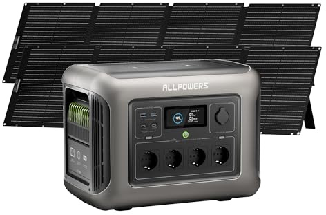 ALLPOWERS R1500 Central eléctrica portátil 1152Wh con 2 panel solar de 200W | 4 estaciones de energía portátiles de salida de CA de 1800W para jardín, viajes, camping, RV, emergencia