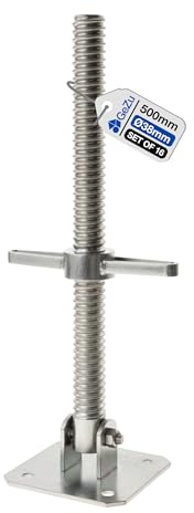 GeZu Impex Tornillo de Base Oscilante para Andamios 38 x 500 mm Juego of 16 | Electropintado Tornillos Niveladores de Base con Altura Ajustable