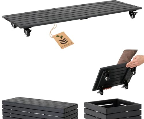 HOMERZO Pflanzenroller witterungsbestaendig - 90 kg Tragkraft - Rollbrett Pflanzen - Untersetzer Blumentopf - Blumenroller - Rollen mit 2 Feststellern (Anthrazit, 98 x 36 cm)