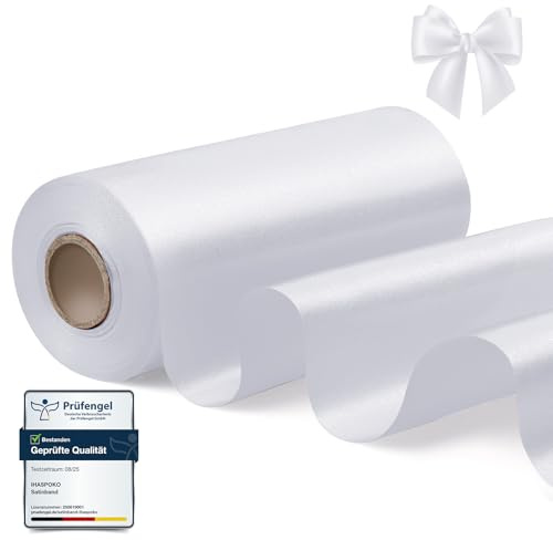 ihaspoko Nastro di raso bianco, larghezza 15 cm, 20 m, per confezioni regalo, matrimoni, fai da te, per biglietti, decorazioni e auto di nozze