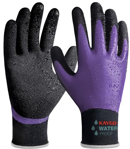 KAYGO guanti da lavoro impermeabili per uomini e donne con doppio lattice rivestito, antiscivolo grip, per giardinaggio, lavaggio auto, pesca, pulizia, KG150 (Viola, XL, taglia 10, 1 paio)