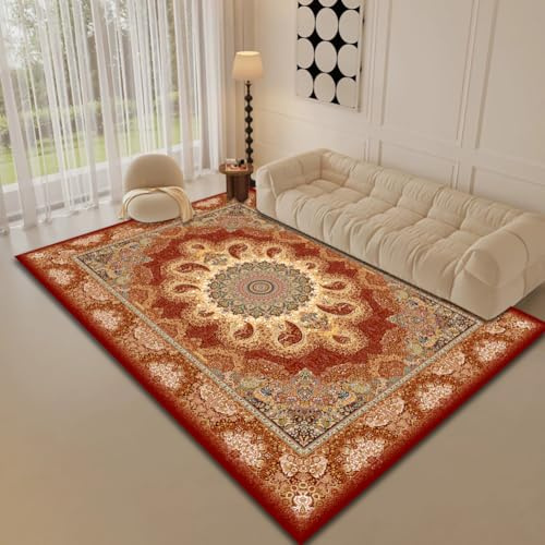 RBQIZVW Teppich Outdoor Kurzflor Orientalischer Rot Teppich - Klassisch Optik Webteppich 120×160 cm - Vintage Wohnzimmerteppich Schlafzimmer Weich Waschbar Küchenteppich Terrasse Balkon