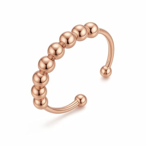 GD GOOD.designs Anxiety Ring mit beweglichen Perlen - Wasserfester Anti Stress Ringe in Rosegold | Größenverstellbare Fidget Rings