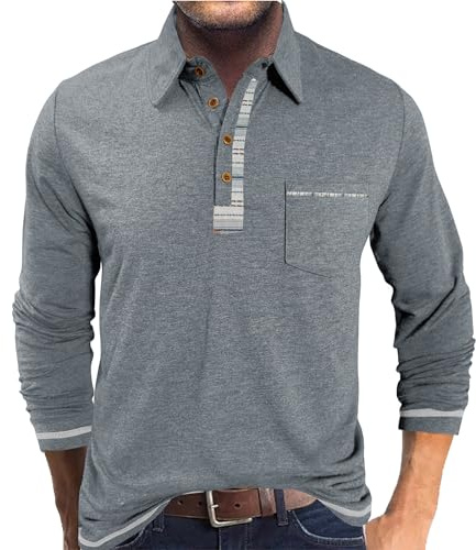 PRIVIMIX Poloshirt Herren Langarm Polo Shirt Pullover mit Kragen Polohemd Golf Rugby Langarmshirt für Männer M-3XL