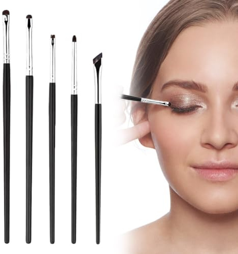 5 pezzi Set di pennelli, pennello angolato, pennello per occhi pennelli essenziali per il trucco di base, cipria, fondotinta, ombretto, eyeliner per il trucco quotidiano