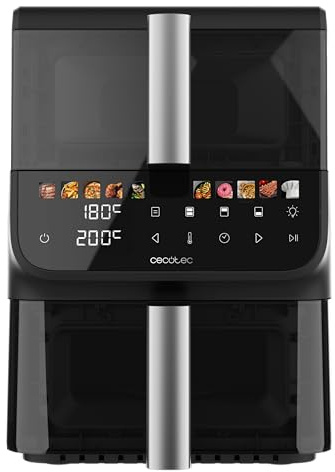 Cecotec Freidora de Aire 10 L Cecofry DuoLevel 10000 DuoSize Window 2000W | Cubeta Superior de 3, 5 Litros, Cubeta Inferior de 6, 5 Litros, Cubetas Superpuestas, Control Táctil, Ventanas de
