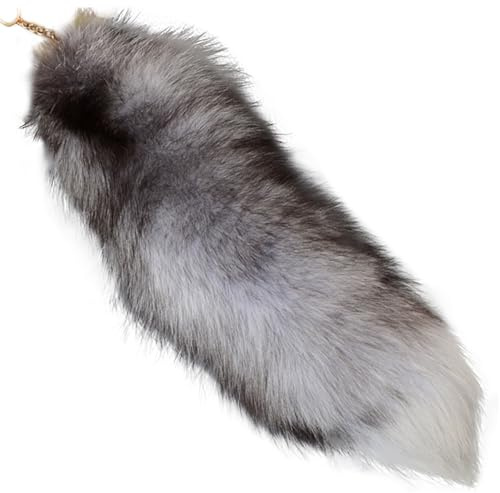 Fox Tail 15, 75 -Zoll Tier Schwanz zotteligen Kunstfell Realistischer Fuchs Schlüsselbund dekoratives Therian für Handtasche Rucksack Cosplay, Silber