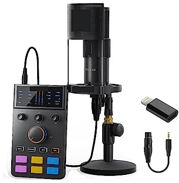 SHEHUALI Kit Carte Son, Interface Audio C1-K1 avec Microphone XLR for Le Streaming/Jeu/podcasting, Carte Son(C1-K1 for Lightning)