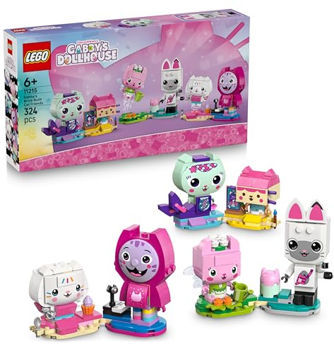 LEGO Gabby’s Dollhouse Gabby’s Brick-Built Cat Friends - Creative Toy w/ 6 Animal Figures incl. MerCat & Kitty Fairy, plus Display Stands - Gift for 6+ Year Old Girls & TV Show Fans - 11215