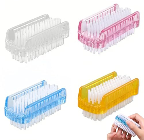 Two-Sided Hand Nail Brushes, 4 Pcs Double Sided Nail Cleaning Brush | with Soft Bristles, Plastic Fingernail Scrubbing Multicolored Brushes for Cleaning Hands Toes Nails(White,Blue,Pink,Orange)