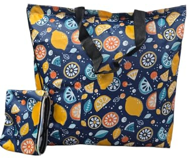 onestopbuys Ladies Folding Shopper Tote Bag Nylon Leather Zip Reusable Patterned Elegant (DESIGN: 7; SIZE,: 45x40x5cm)