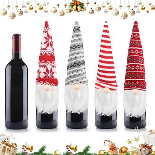 Flaschenverpackung Weihnachten, Flaschendeko Weihnachten 4 Stück Weinflaschen Verpackung W-eihnachten Flaschen Deko für Familien-Weihnachtstisch-Weinflaschendekoration