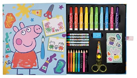 Peppa Pig Malkoffer für Kinder - Buntstifte, Filzspitzen, Bleistifte, Aufkleber - kreatives Geschenk für Mädchen & Jungen, ideal für Reisen & Schule