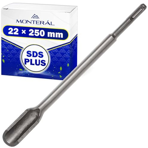 Cincel SDS Plus Acanalado 22 x 14 x 250 mm - Cincel Martillo Percutor para Ranuras en Hormigón y Ladrillo - Fabricado en Acero Templado por Inducción - MONTERAL