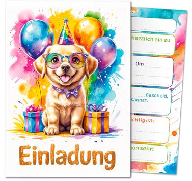 JuNa-Experten 12 Einladungskarten zum Kindergeburtstag Mädchen Jungen Kinder Tiere Hund coole Einladungen Geburtstag Mädchengeburtstag Jungsgeburtstag Geburtstagseinladungen Taufe Einschulung