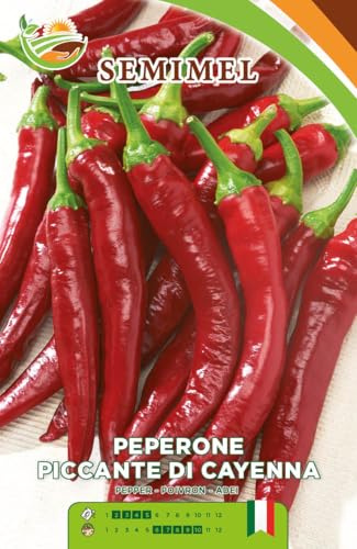 Peperone Piccante Cayenna – Semi di Peperoncino Piccolo e Aromatico, Frutti Rossi di 10-12 cm, Facile da Coltivare in Giardino o Orto, Bustina di Semi per Piante Annuali da Sole 2 Confezioni