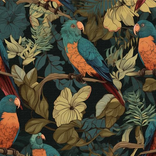 LZH-LP Carta da Parati Adesiva Giungla Tropicale Pappagallo Effetto Persiana, 44x600CM Decorazione Pareti Mobili Soggiorno Camera da Letto Cucina Bagno Fai da Te Pellicola Vinilica