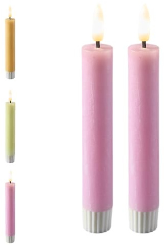 Florissima 2er Set LED Stabkerzen mit Fernbedienung - Echtwachs-Optik & Flackernde Flamme - Batteriebetrieben mit Timer (Pink, Ø 3 cm H: 24,5 cm)